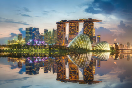 Singapore Skyline and view of skyscrapers on Marina Bay